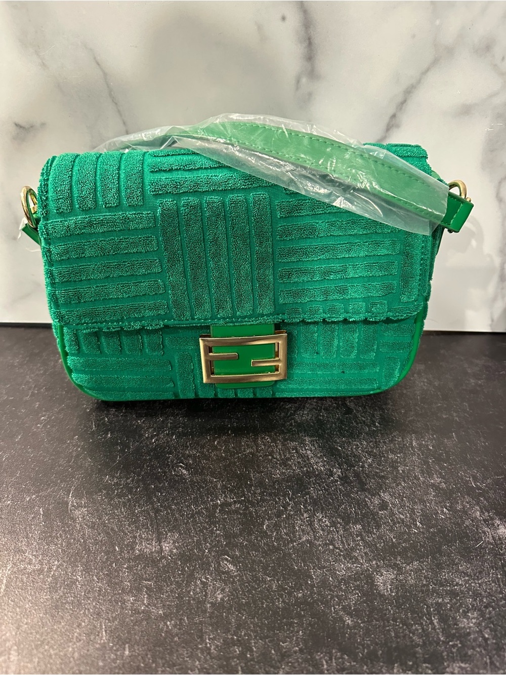 Green Velvet Crossbody Bag with Gold Hardware